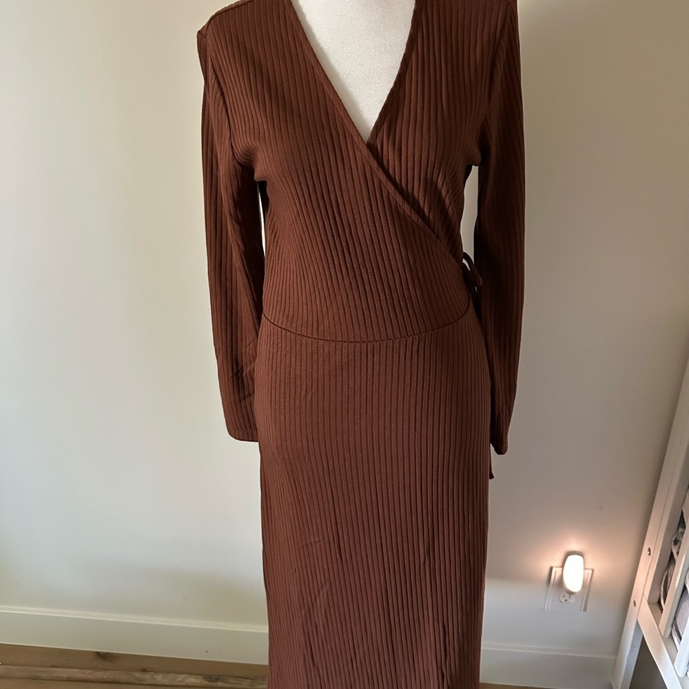 Old Navy Ribbed Brown Long Sleeve Dress